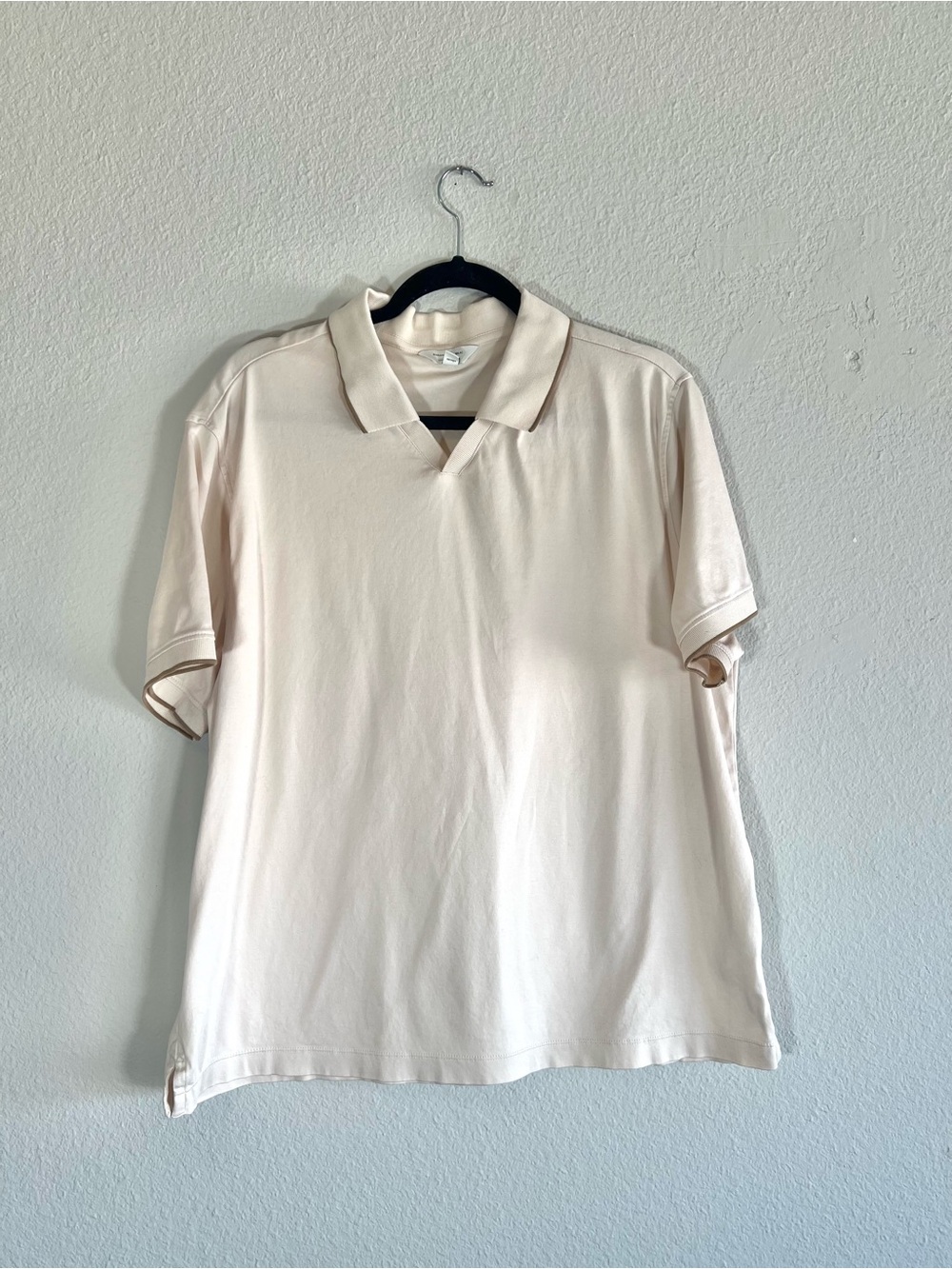 Banana Republic Luxe Touch Polo Beige Brown Trim Collared Short Sleeve Size XL